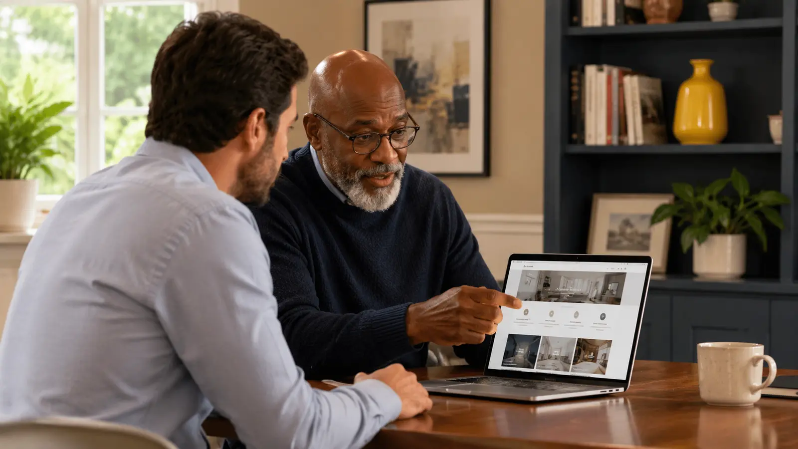 Adult over 50 reviewing a clearly scoped online service with a customer.