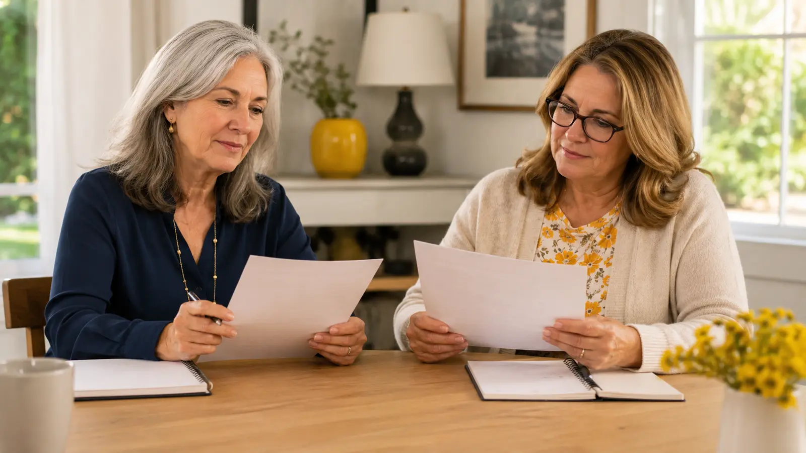Two adults over 50 confirming a clear service agreement.
